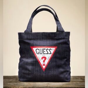 Vintage Guess Denim Tote Bag Jeans Triangle Logo